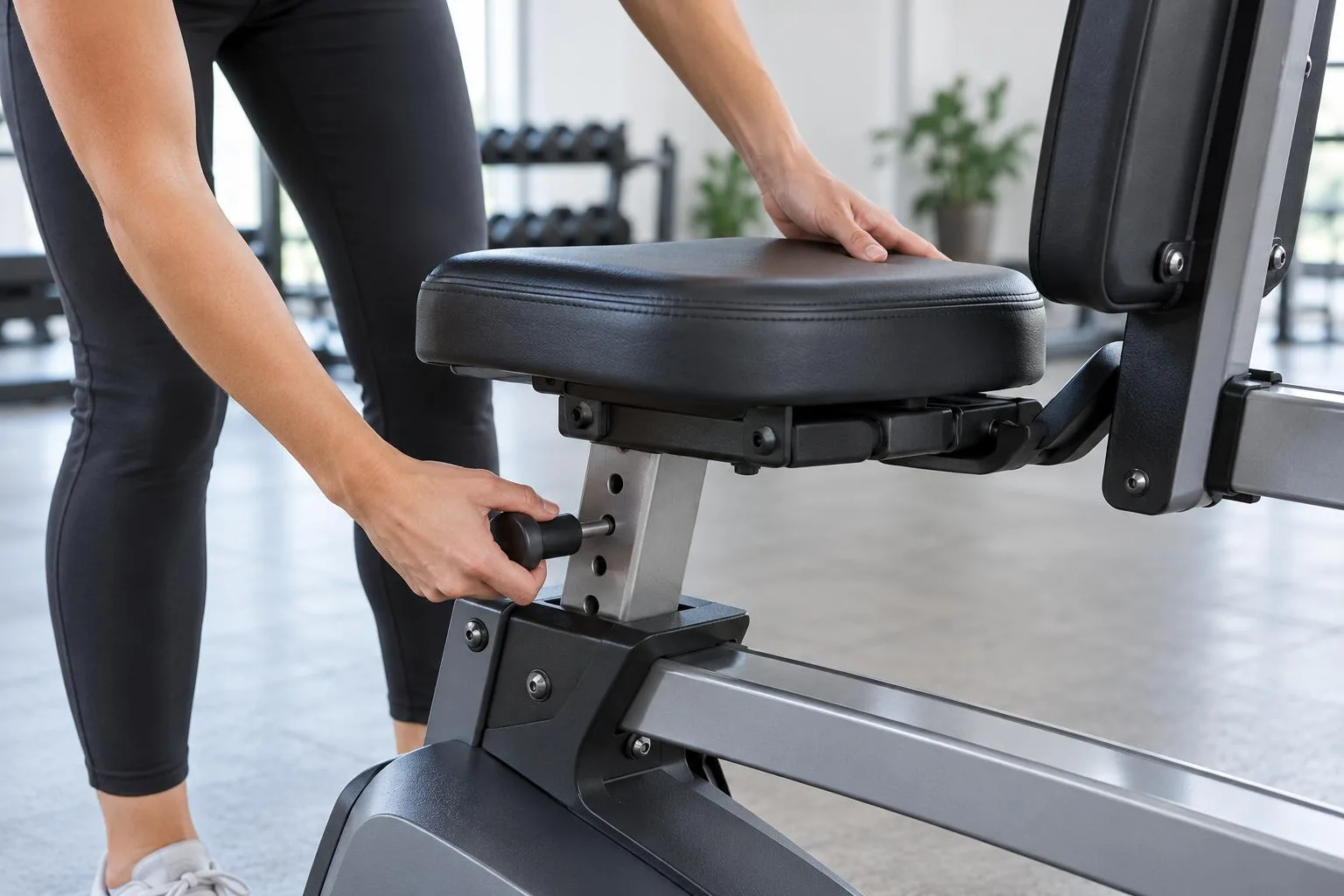 Hände stellen ein Trainingsgerät ein